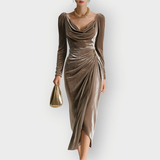 Auvess | Elegancka Midi Sukienka z Drapowaniem
