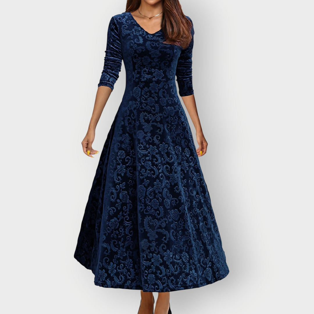 Olevia | Midi Sukienka z Weluru w Stylu Vintage