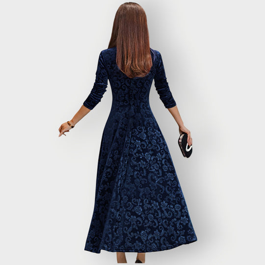 Olevia | Midi Sukienka z Weluru w Stylu Vintage