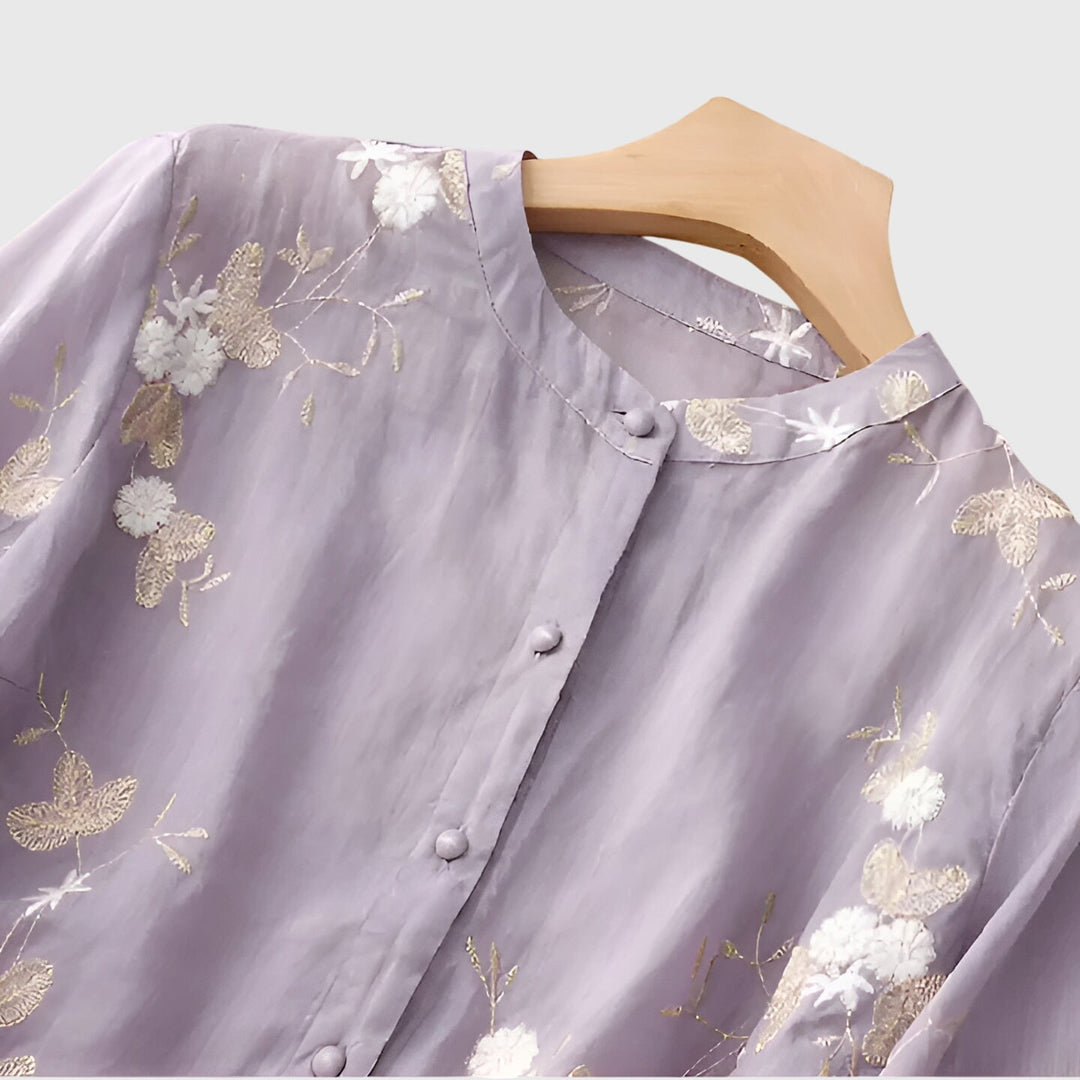 Nellie™ | Elegancka Bluzka z Haftowanymi Kwiatami