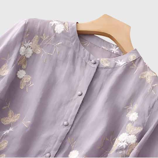 Nellie™ | Elegancka Bluzka z Haftowanymi Kwiatami